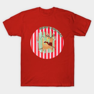 Happy Deer Christmas colors red green T-Shirt